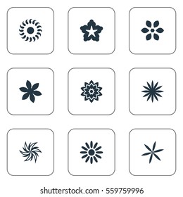 Set Of 9 Simple Rose Icons. Can Be Found Such Elements As Cypress, Helianthus, Gerberas; And Other.
