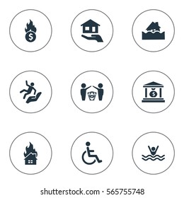 Set Of 9 Simple Safeguard Icons. Can Be Found Such Elements As Bankroll Fuse, Protect Currency, Protect From Torrent And Other.