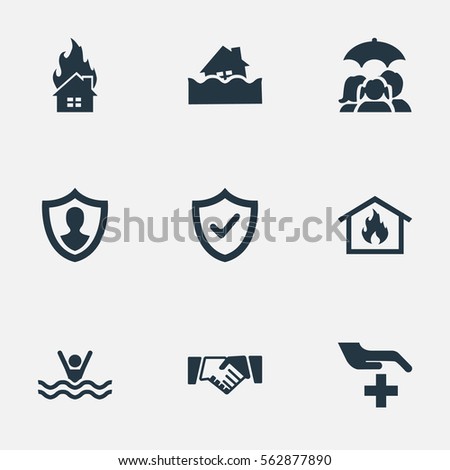 Set Of 9 Simple Safeguard Icons. Can Be Found Such Elements As Reliability, Safeguard, Home Protect  From Fire And Other.