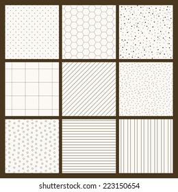 Set of 9 simple seamless monochrome patterns. Part 1.