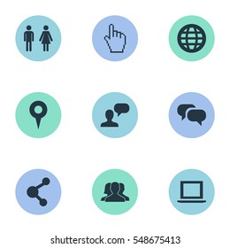 Set Of 9 Simple Social Icons. Can Be Found Such Elements As World, Publish, Notebook And Other.