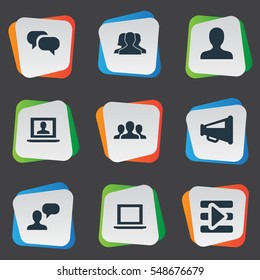 Set Of 9 Simple Social Icons. Can Be Found Such Elements As Team, Web User, Profile And Other.
