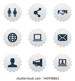Set Of 9 Simple Social Media Icons. Can Be Found Such Elements As Letter, Notebook, Publish And Other.