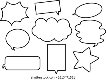 Set of 9 simple speech bubble icons (black and white)

