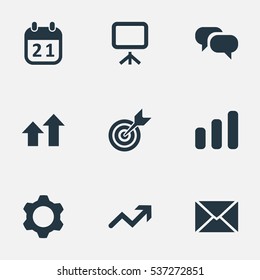 Set Of 9 Simple Startup Icons. Can Be Found Such Elements As Gear, Envelope, Success And Other.