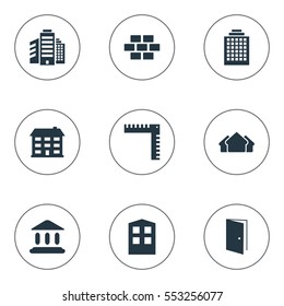 Set Of 9 Simple Structure Icons. Can Be Found Such Elements As Shelter, Stone, Construction And Other.