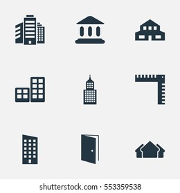 Set Of 9 Simple Structure Icons. Can Be Found Such Elements As Shelter, Residential, Gate And Other.