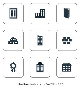 Set Of 9 Simple Structure Icons. Can Be Found Such Elements As Stone, Reward, Floor And Other.