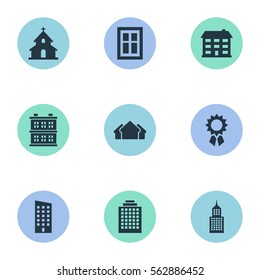 Set Of 9 Simple Structure Icons. Can Be Found Such Elements As Floor, Offices, Shelter And Other.