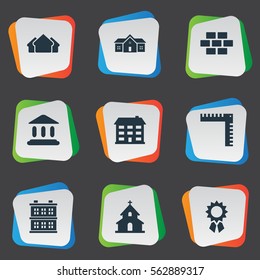 Set Of 9 Simple Structure Icons. Can Be Found Such Elements As Booth, Shelter, Block And Other.