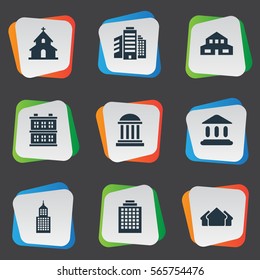Set Of 9 Simple Structure Icons. Can Be Found Such Elements As Structure, Popish, Residential And Other.