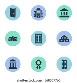 Set Of 9 Simple Structure Icons. Can Be Found Such Elements As Booth, Glazing, Floor And Other.