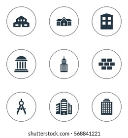 Set Of 9 Simple Structure Icons. Can Be Found Such Elements As Construction, Residence, Stone And Other.