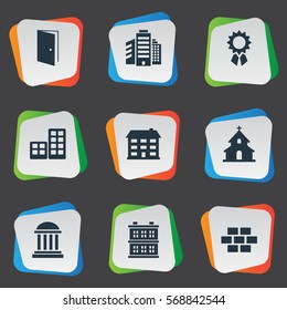 Set Of 9 Simple Structure Icons. Can Be Found Such Elements As Flat, Reward, Gate And Other.