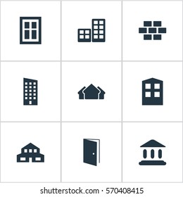Set Of 9 Simple Structure Icons. Can Be Found Such Elements As Residential, Floor, Gate And Other.