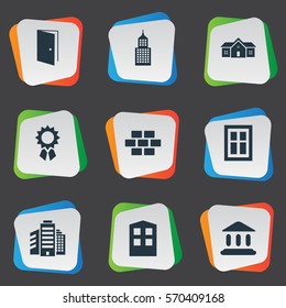 Set Of 9 Simple Structure Icons. Can Be Found Such Elements As Structure, Glazing, Gate And Other.