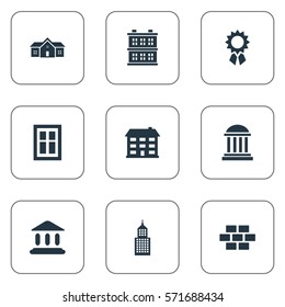 Set Of 9 Simple Structure Icons. Can Be Found Such Elements As Booth, Structure, Residence And Other.