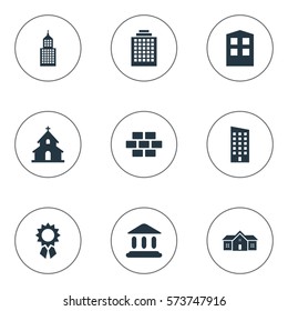 Set Of 9 Simple Structure Icons. Can Be Found Such Elements As Residence, Construction, Floor And Other.