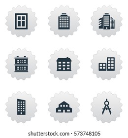 Set Of 9 Simple Structure Icons. Can Be Found Such Elements As Superstructure, Engineer Tool, Flat And Other.