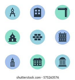 Set Of 9 Simple Structure Icons. Can Be Found Such Elements As Engineer Tool, Popish, Stone And Other.