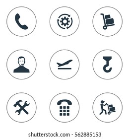 Set Of 9 Simple Systematization Icons. Can Be Found Such Elements As Dial Phone Numbers, Departure, Transportation And Other.