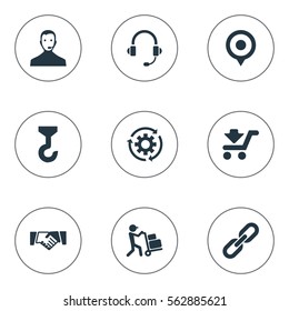 Set Of 9 Simple Systematization Icons. Can Be Found Such Elements As Supporting, Period, Consultant And Other.