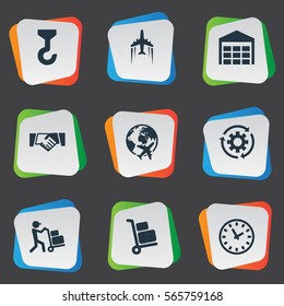 Set Of 9 Simple Systematization Icons. Can Be Found Such Elements As Air Transport, Transportation, Period And Other.