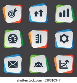 Set Of 9 Simple Teamwork Icons. Can Be Found Such Elements As Diagram, Success, Company And Other.