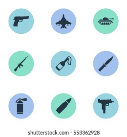 Set Of 9 Simple Terror Icons. Can Be Found Such Elements As Ammunition, Rifle Gun, Sky Force And Other.