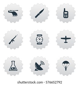 Set Of 9 Simple Terror Icons. Can Be Found Such Elements As Cold Weapon, Rifle Gun, Chemistry And Other.