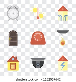 Set Of 9 simple transparency icons such as Home, Security camera, Sensor, Dial, Door, Smart home, Temperature, Alarm, can be used for mobile, pixel perfect vector icon pack on transparent