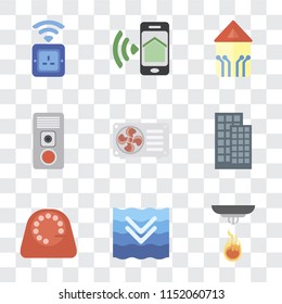 Set Of 9 simple transparency icons such as Sensor, Deep, Dial, Smart home, Air conditioner, Intercom, Smartphone, Socket, can be used for mobile, pixel perfect vector icon pack on
