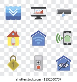 Set Of 9 simple transparency icons such as Smart home, Intercom, Locking, Smartphone, Home, Leak, Dashboard, Deep, can be used for mobile, pixel perfect vector icon pack on transparent