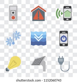 Set Of 9 simple transparency icons such as Plug, Panel, Light, Smartphone, Deep, Temperature, Smart home, Intercom, can be used for mobile, pixel perfect vector icon pack on transparent