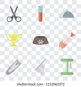 Set Of 9 simple transparency icons such as Platform, Net, Nail clippers, Fish bone, Dog food, Trophy, Food, Test tube, Scissors, can be used for mobile, pixel perfect vector icon pack on transparent