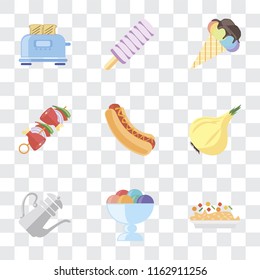 Set Of 9 simple transparency icons such as Risotto, Ice cream, Teapot, Onion, Hot dog, Kebab, Toaster, can be used for mobile, pixel perfect vector icon pack on transparent