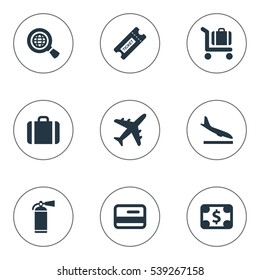 Set Of 9 Simple Transportation Icons. Can Be Found Such Elements As Coupon, Plane, Global Research And Other.