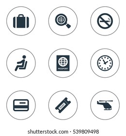 Set Of 9 Simple Transportation Icons. Can Be Found Such Elements As Air Transport, Global Research, Coupon And Other.