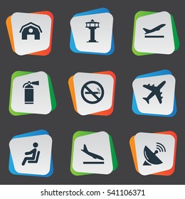 Set Of 9 Simple Travel Icons. Can Be Found Such Elements As Seat, Flight Control Tower, Plane And Other.