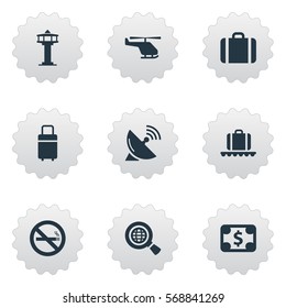 Set Of 9 Simple Travel Icons. Can Be Found Such Elements As Luggage Carousel, Currency , Handbag.