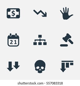 Set Of 9 Simple Trouble Icons. Can Be Found Such Elements As Palm, Head Bone, Agenda And Other.