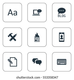 Set Of 9 Simple User Icons. Can Be Found Such Elements As Cedilla, Profile, Gossip And Other.