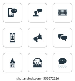 Set Of 9 Simple User Icons. Can Be Found Such Elements As E-Letter, Gazette, Site And Other.