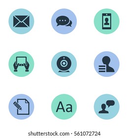 Set Of 9 Simple User Icons. Can Be Found Such Elements As Broadcast, Post, Profile And Other.