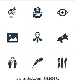 Set Of 9 Simple Visual Art Icons. Can Be Found Such Elements As Image, View, Performance And Other.