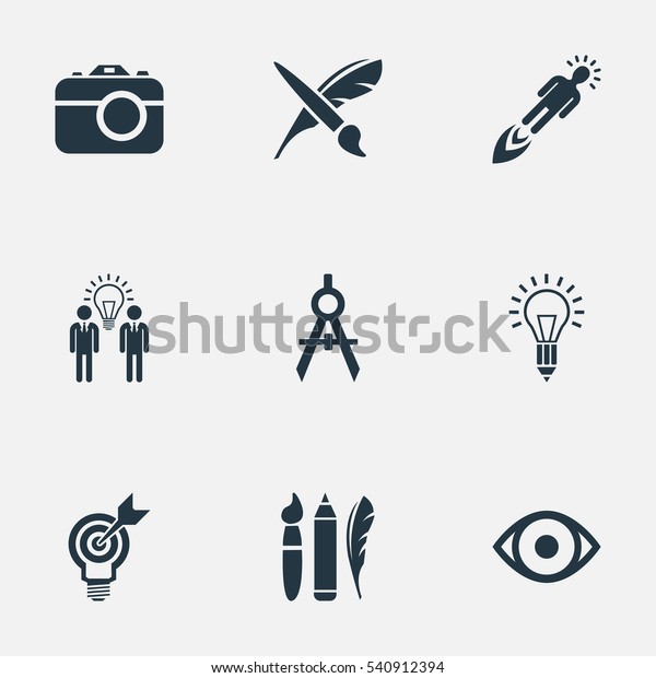 Set Of 9 Simple Visual Art\
Icons. Can Be Found Such Elements As Brush, Dividers, View And\
Other.