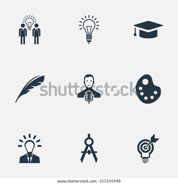 Set Of 9\
Simple Visual Art Icons. Can Be Found Such Elements As Academic\
Cap, Dividers, Performance And\
Other.
