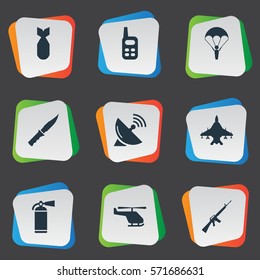 Set Of 9 Simple War Icons. Can Be Found Such Elements As Helicopter, Rifle Gun, Sky Force And Other.
