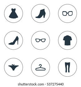 Set Of 9 Simple Wardrobe Icons. Can Be Found Such Elements As Footwear, Man Clothing, Footwear And Other.