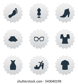 Set Of 9 Simple Wardrobe Icons. Can Be Found Such Elements As Man Clothing, Eyeglasses, Footwear And Other.